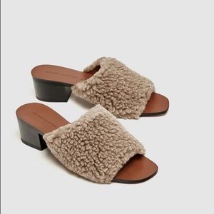 ZARA Faux Fur High Heel Mules